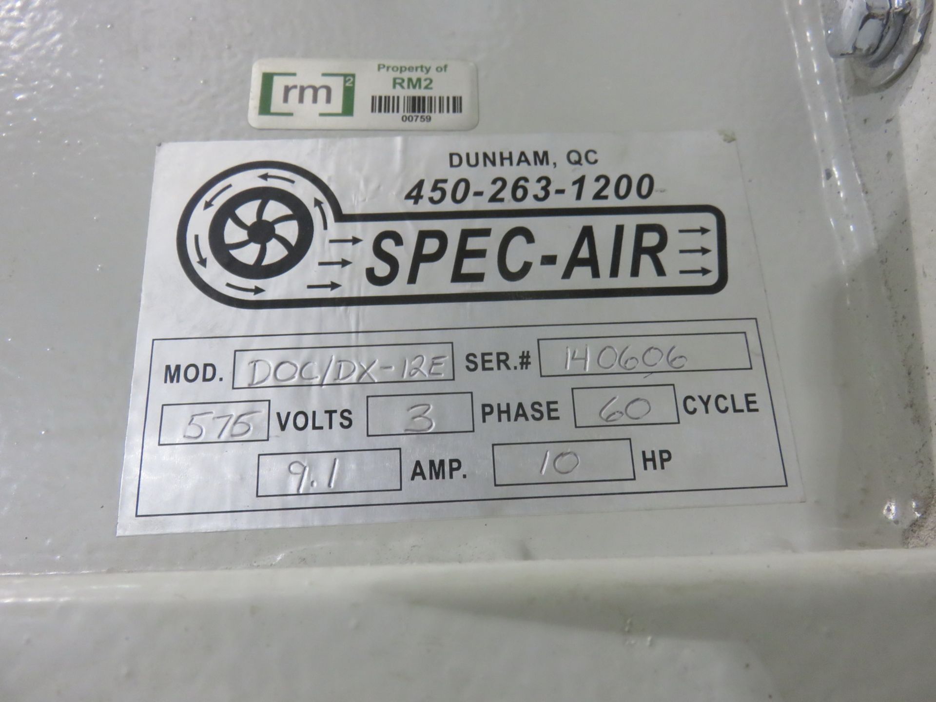 SPEC AIR DOC/DX-12E 10 HP 25 BAG UPRIGHT DUST COLLECTOR W/ BOTTOM DUMP BIN HOSE + BAGS - S/N 140606 - Image 2 of 5