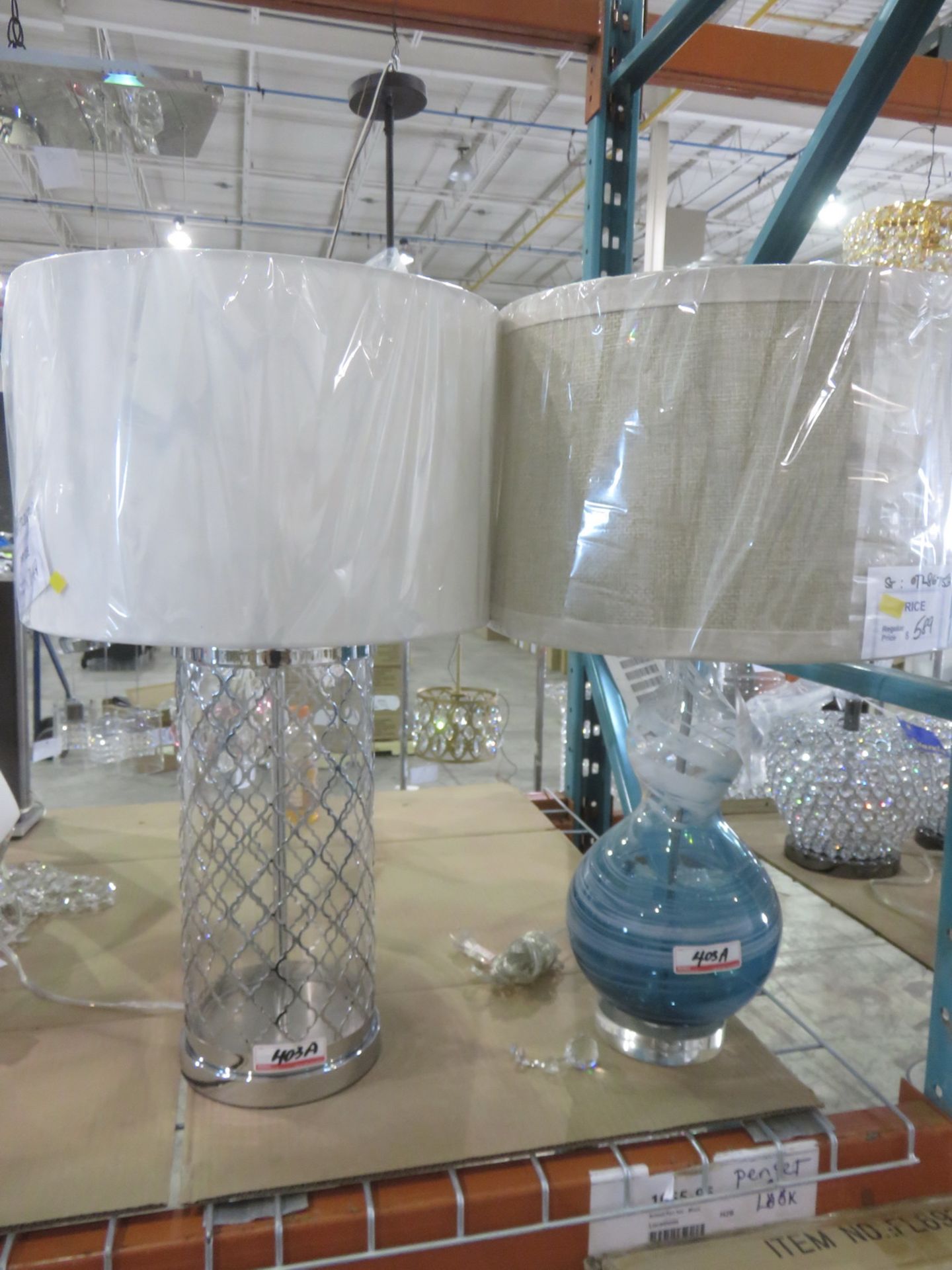 UNITS - CHROME + BLUE GLASS ASSTD TABLE LAMPS