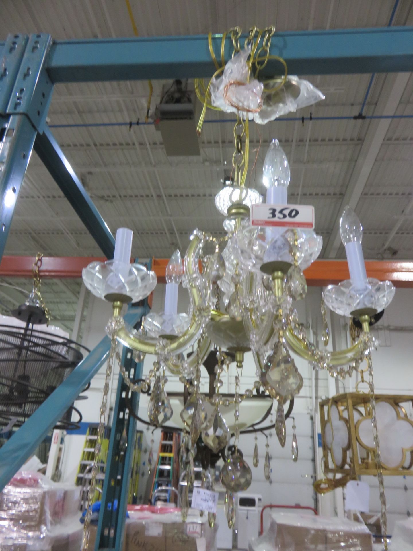 GOLD + CLEAR GLASS, 5 BULB CHANDELIER