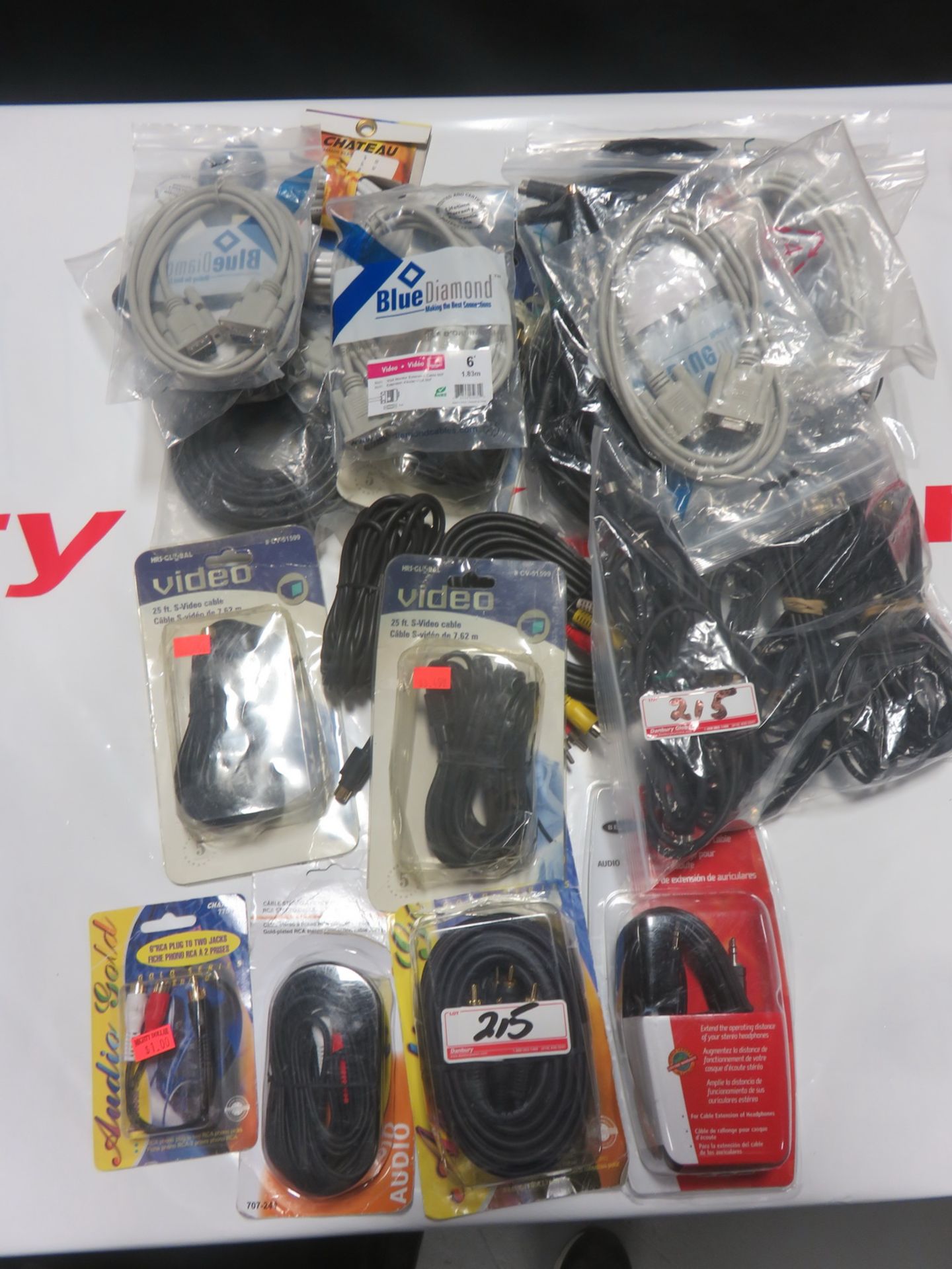 LOT - RCA ASSTD 3.5MM, VGA, COAXIAL SDI/ COMPOSITE + COMPUTER MONITOR CABLES ETC ((NEW)) (APPRX 20)