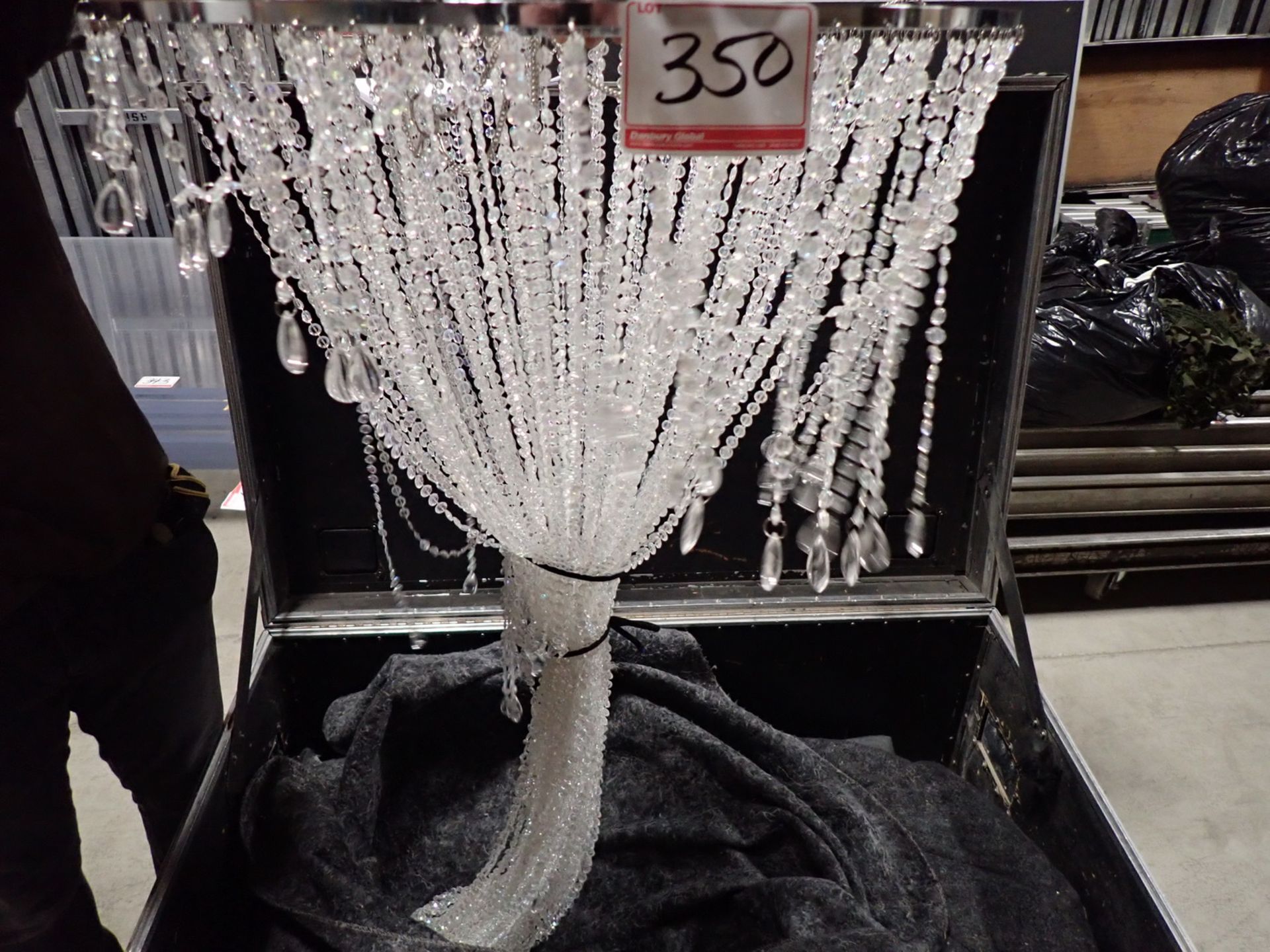 LOT - CRYSTAL APPROX. 2' X 6'H HANGING DECOR FIXTURES (6 UNITS) W/ TRAVEL CASE