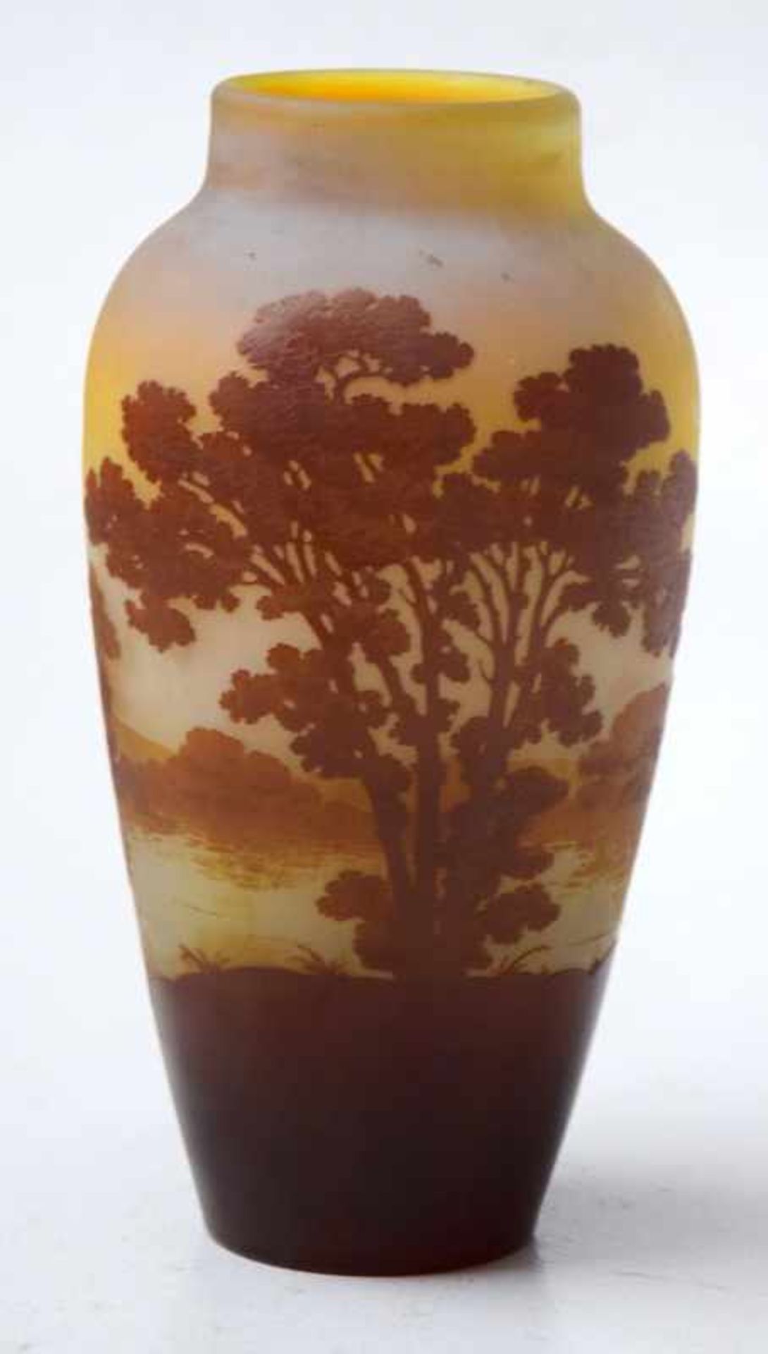 Gallé, Emile (1846 in Nancy; † 1904 in Nancy): Cameo Vase mit baumbestandener Seeuferlandschaft, - Bild 7 aus 7