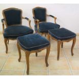 2 Sessel und 2 Hocker, Rokoko-Stil, um 1920