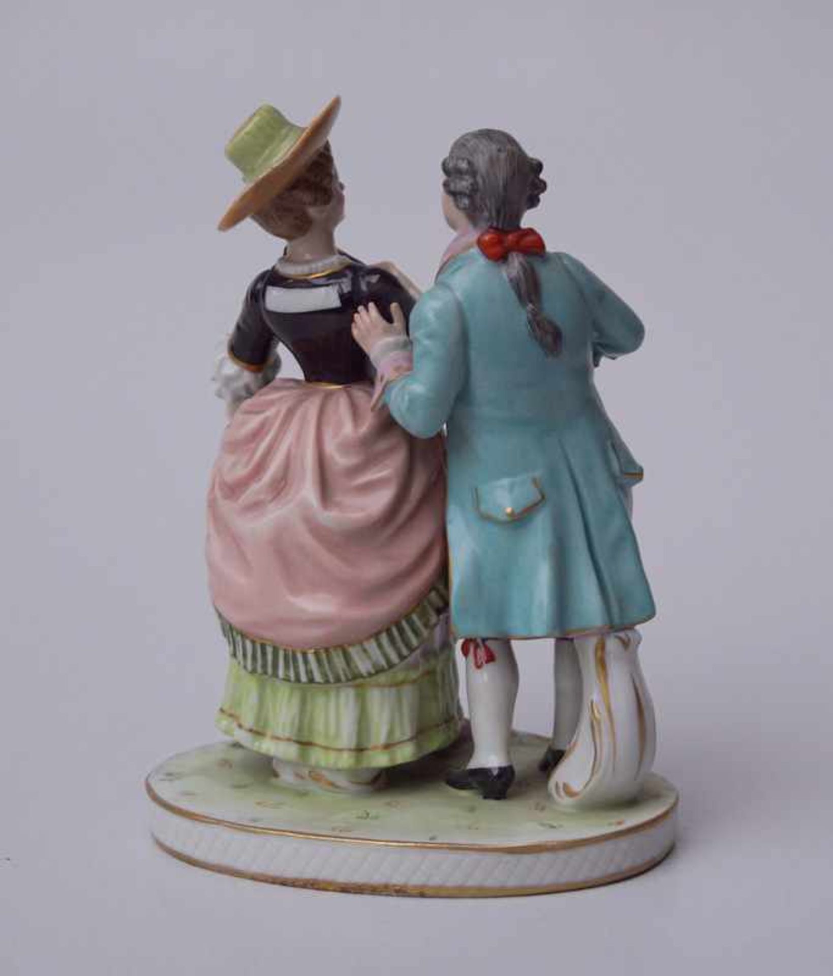 Figurenpaar: Dame mit werbendem Kavalier, Thüringen, um 1900< - Bild 2 aus 3
