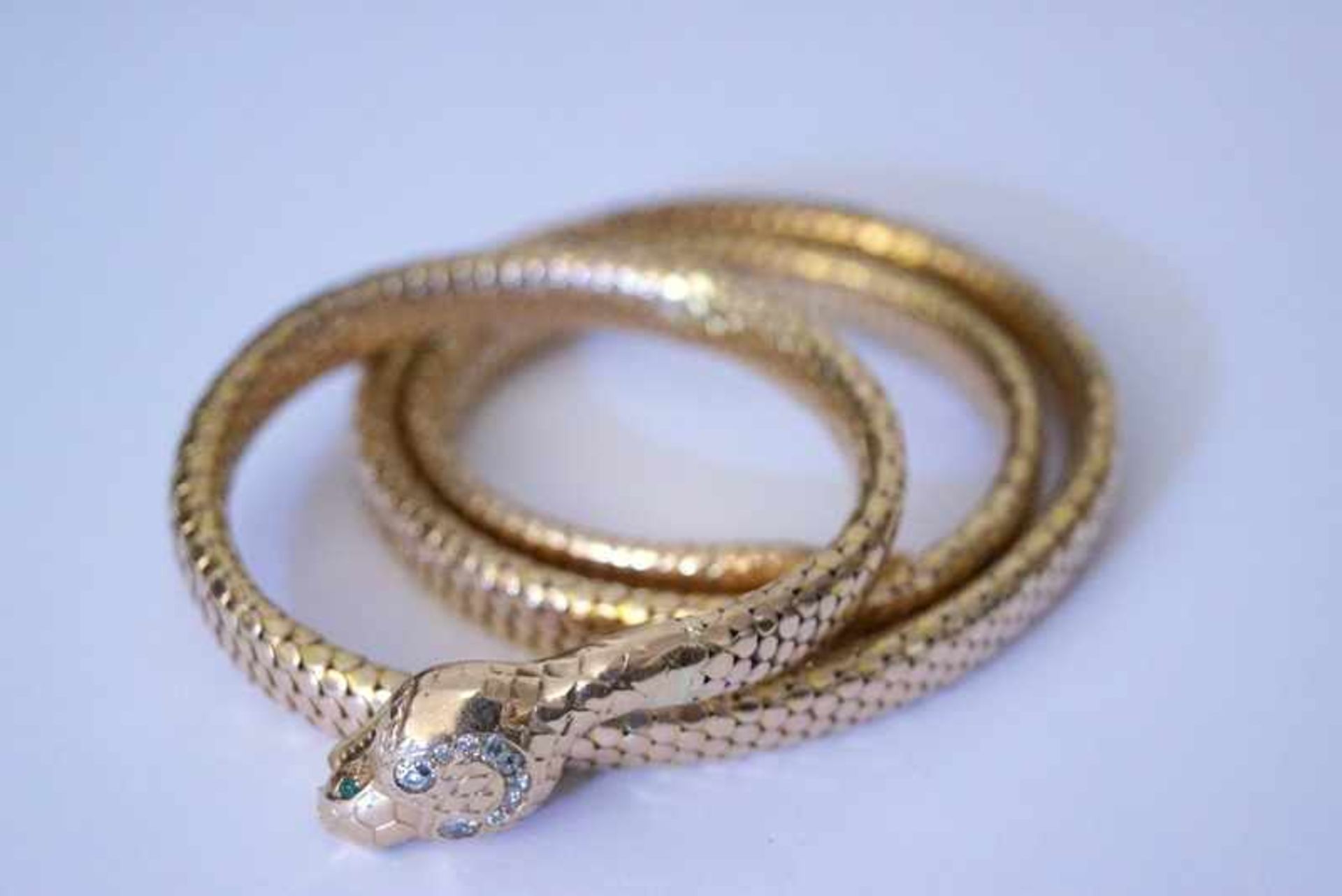 Antikes Schlangenarmband mit Diamantbesatz, 14 ct Roségold< - Bild 3 aus 8