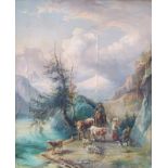 Wirtz, Johann (attr.) (Schweiz 1805-1867): Alpenpass mit Viehtrieb und Wanderern