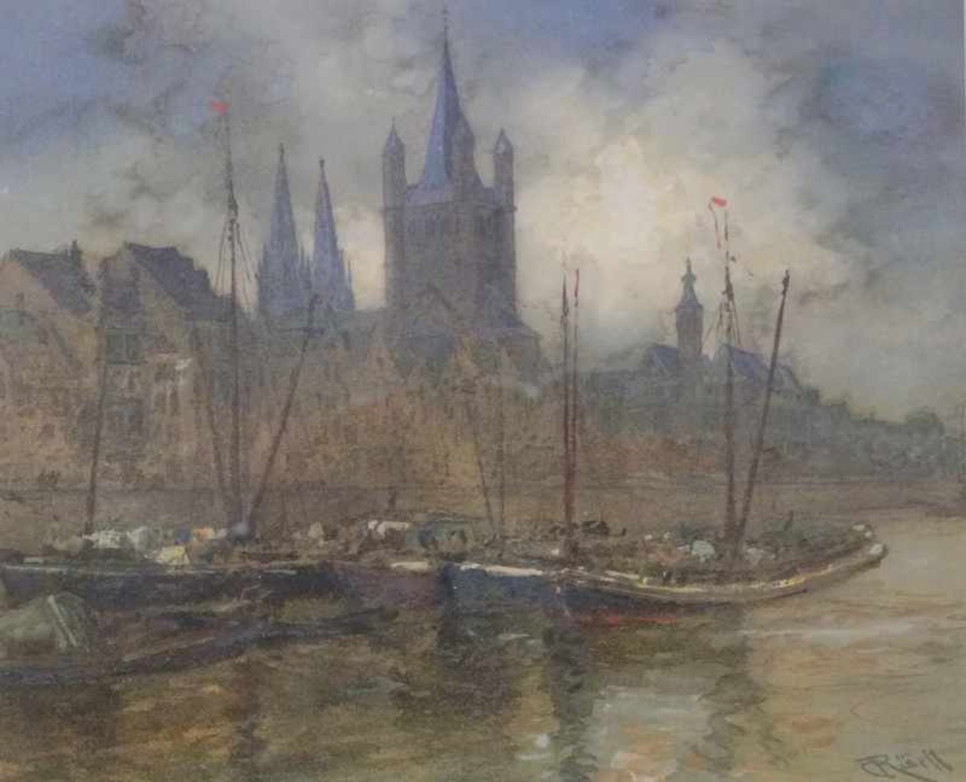Rüdell, Carl (1855 Trier - 1939 Köln): Ansicht von Köln mit Groß St. Martin und Dom<br