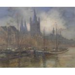 Rüdell, Carl (1855 Trier - 1939 Köln): Ansicht von Köln mit Groß St. Martin und Dom<br