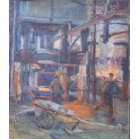 Schewe, Max (1896 Duisburg - 1951 ebenda): Stahlwerk mit Arbeitern, dat. (19)25