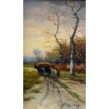 G. Fuggenbach: Herbstliche Landschaft mit Pferdekarren, um 1920