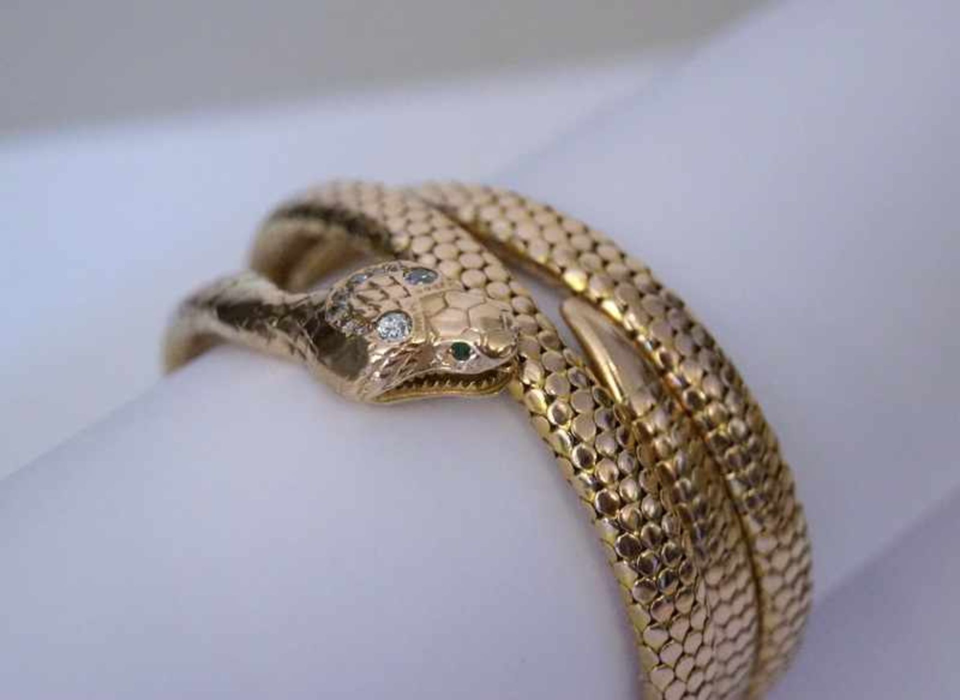 Antikes Schlangenarmband mit Diamantbesatz, 14 ct Roségold<