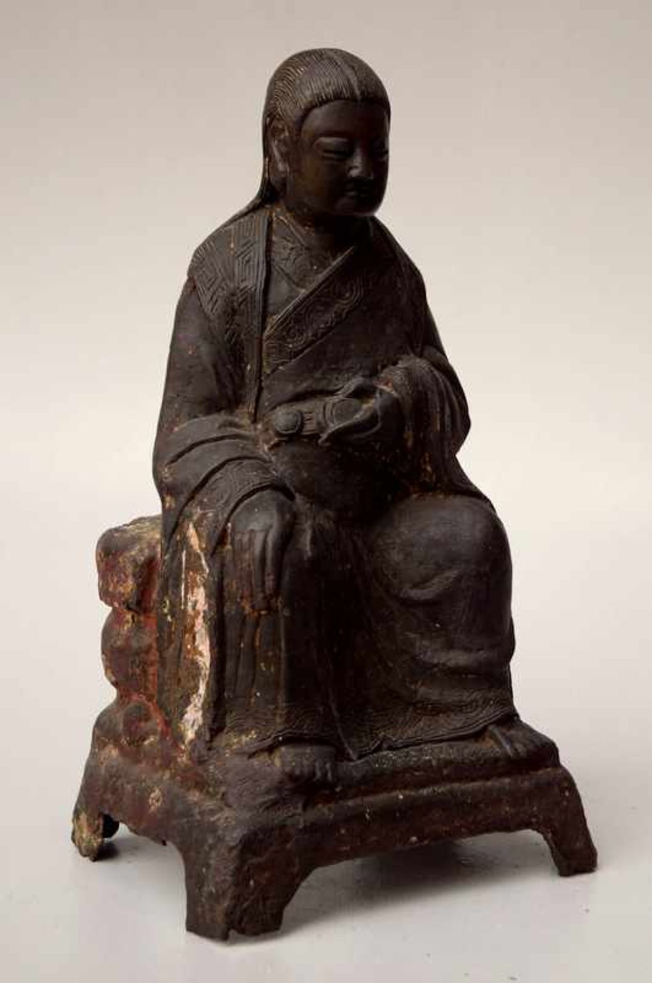 Großer sitzender Gelehrter, Bronze, China, Ming Dynastie< - Image 2 of 6