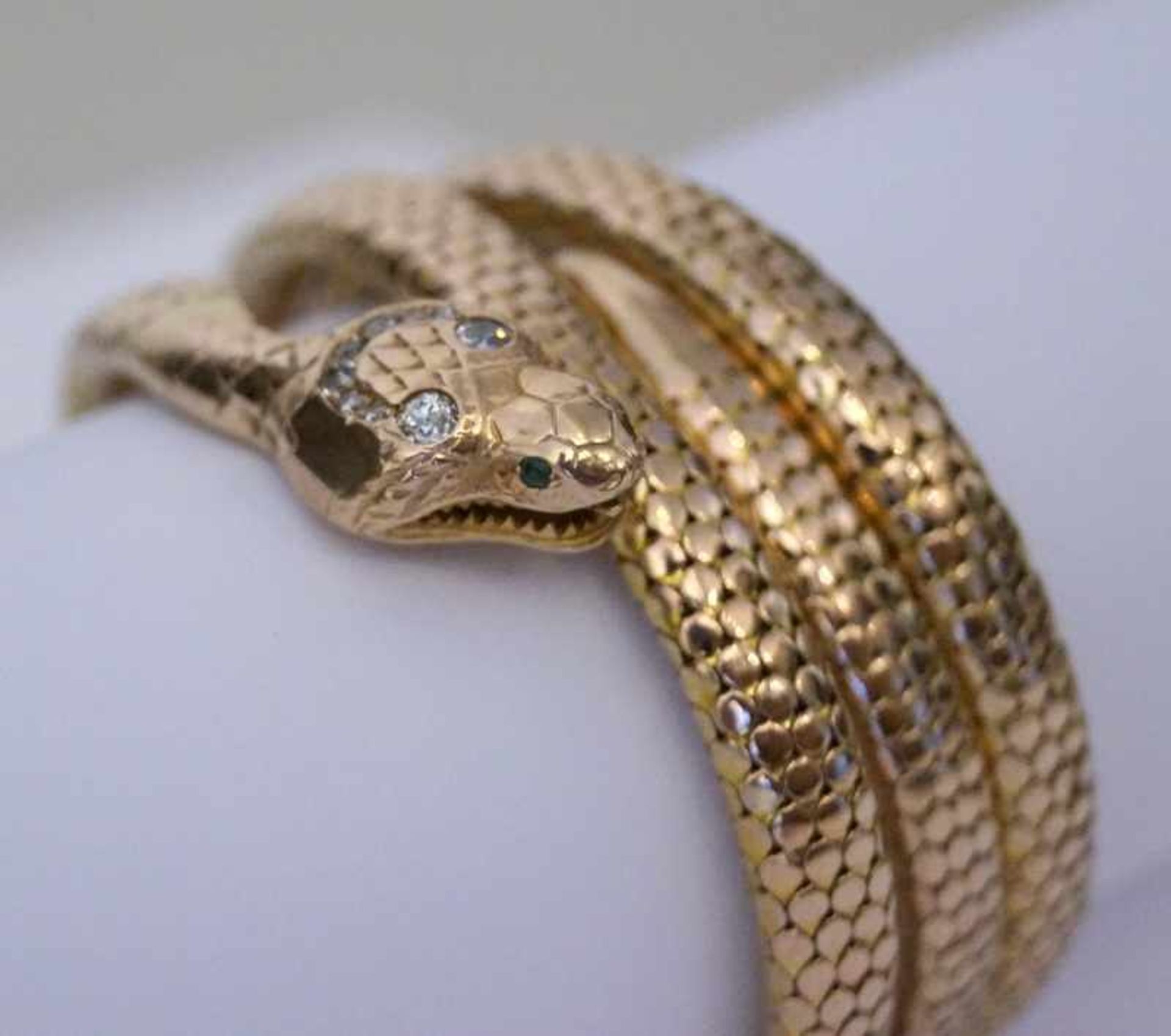 Antikes Schlangenarmband mit Diamantbesatz, 14 ct Roségold< - Bild 5 aus 8