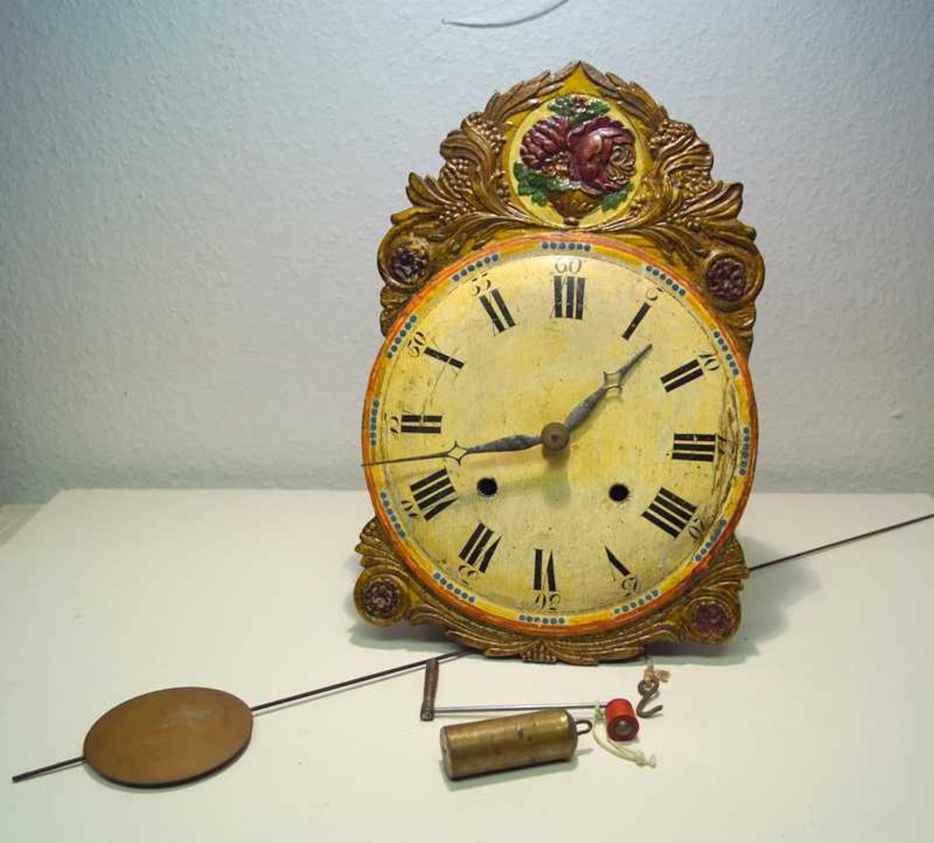 Wanduhr mit Lackzifferblatt, Schwarzwald, Mitte 19.Jhd.