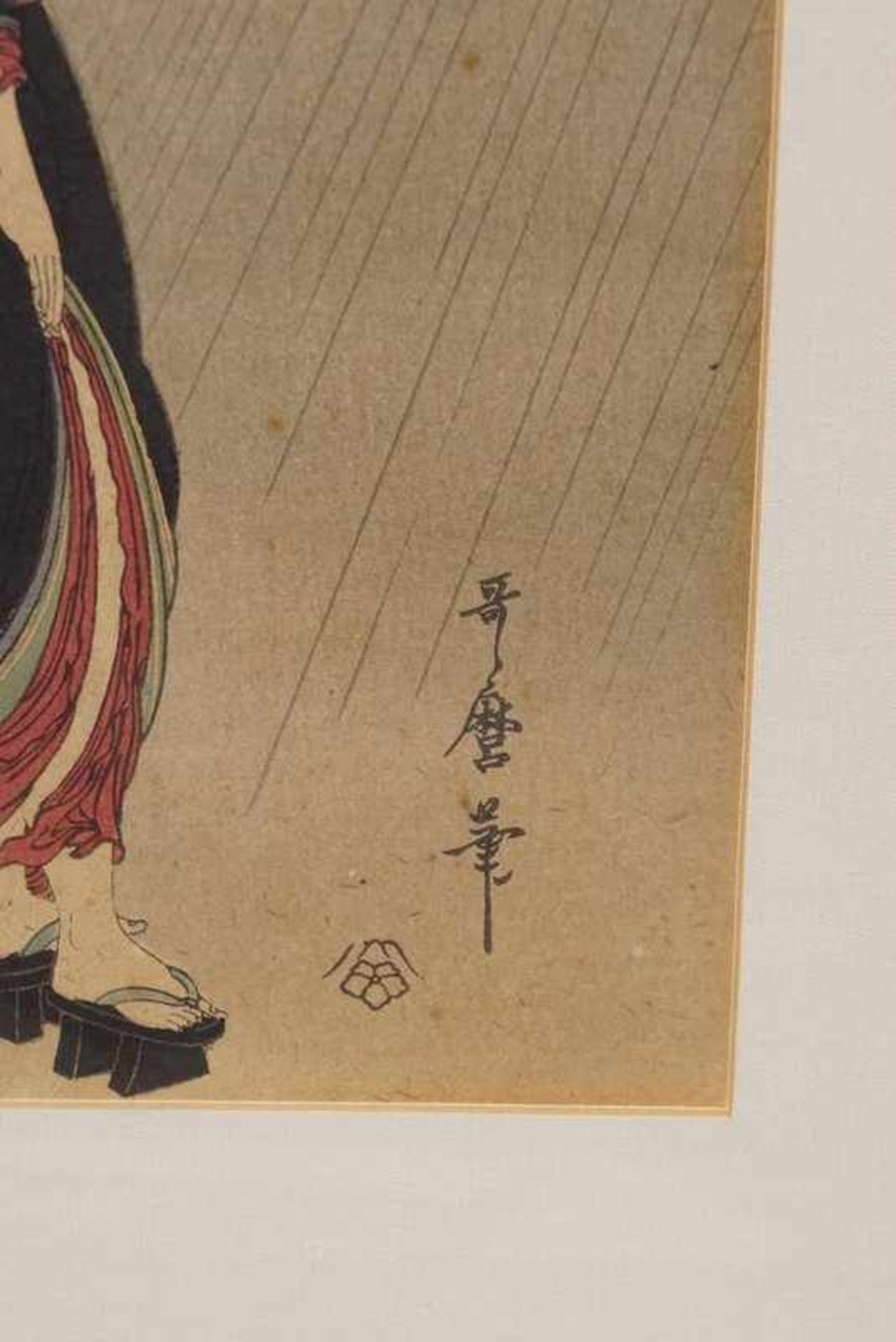 Utamaro, Kitagawa (1753 Edo - 1806 ebenda): Junge Dame im Regen, 19.Jhd. - Bild 3 aus 3
