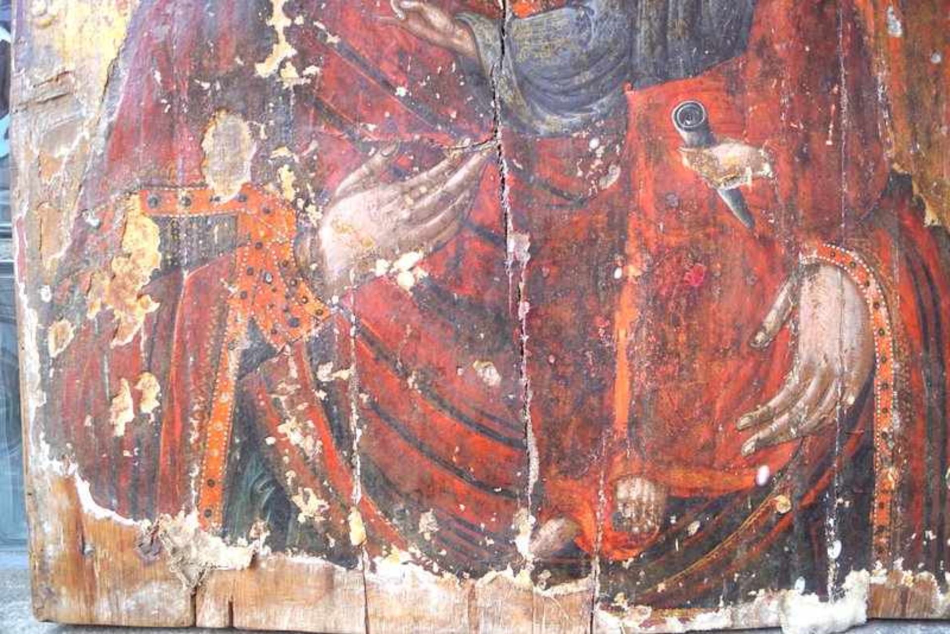 Veneto-Kretischer Meister: Große Muttergottes mit Christus 16./17. Jhd. Bez. " Mdvillis" - Bild 4 aus 5