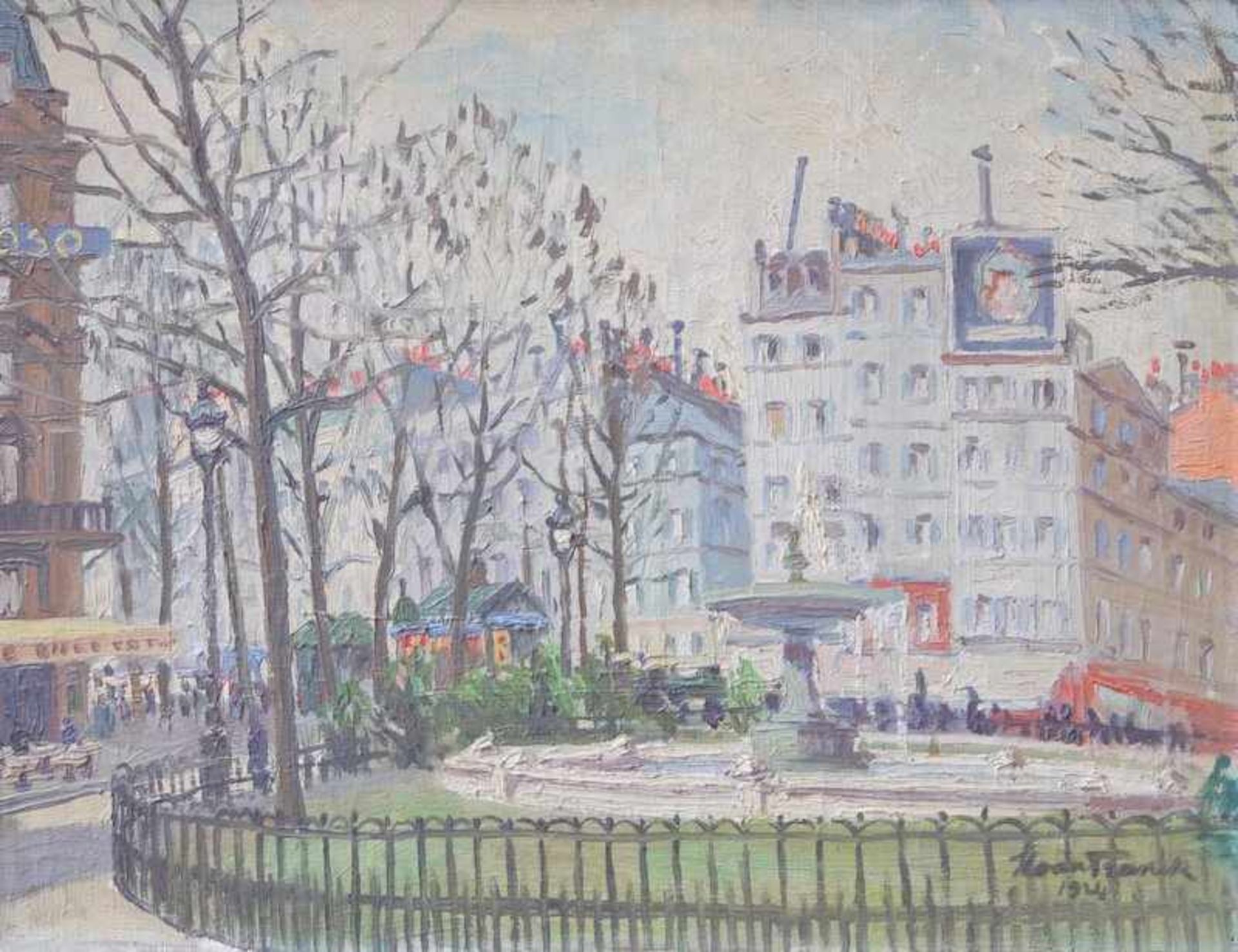 französischer Maler des 20.Jhd.: Ansicht eines Platzes mit Brunnen, wohl Paris,dat. 1924