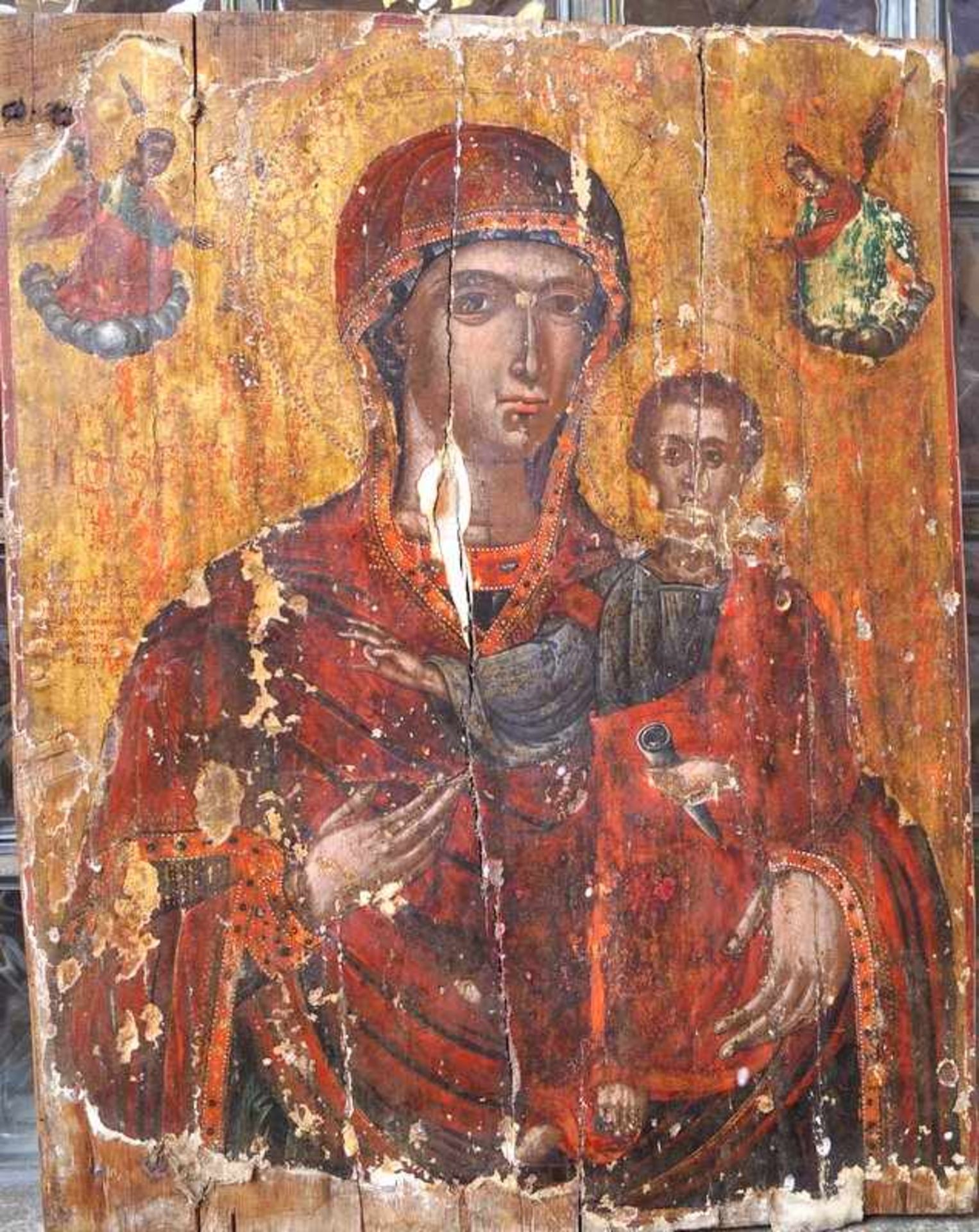 Veneto-Kretischer Meister: Große Muttergottes mit Christus 16./17. Jhd. Bez. " Mdvillis" - Bild 5 aus 5