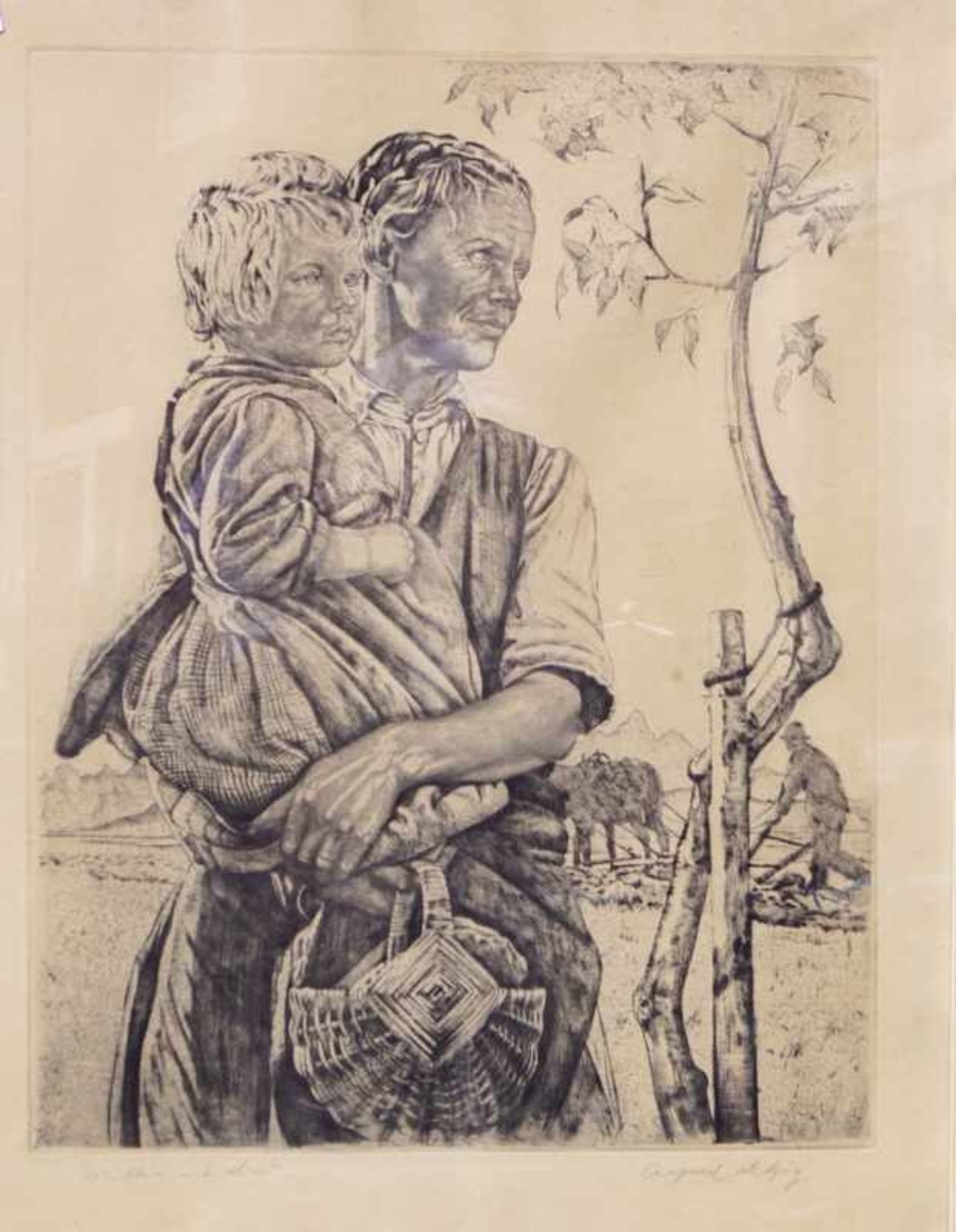 Alfred Kitzig (1902-1964): Zwei großformatige Blätter, u.a. "Mutter mit Kind"