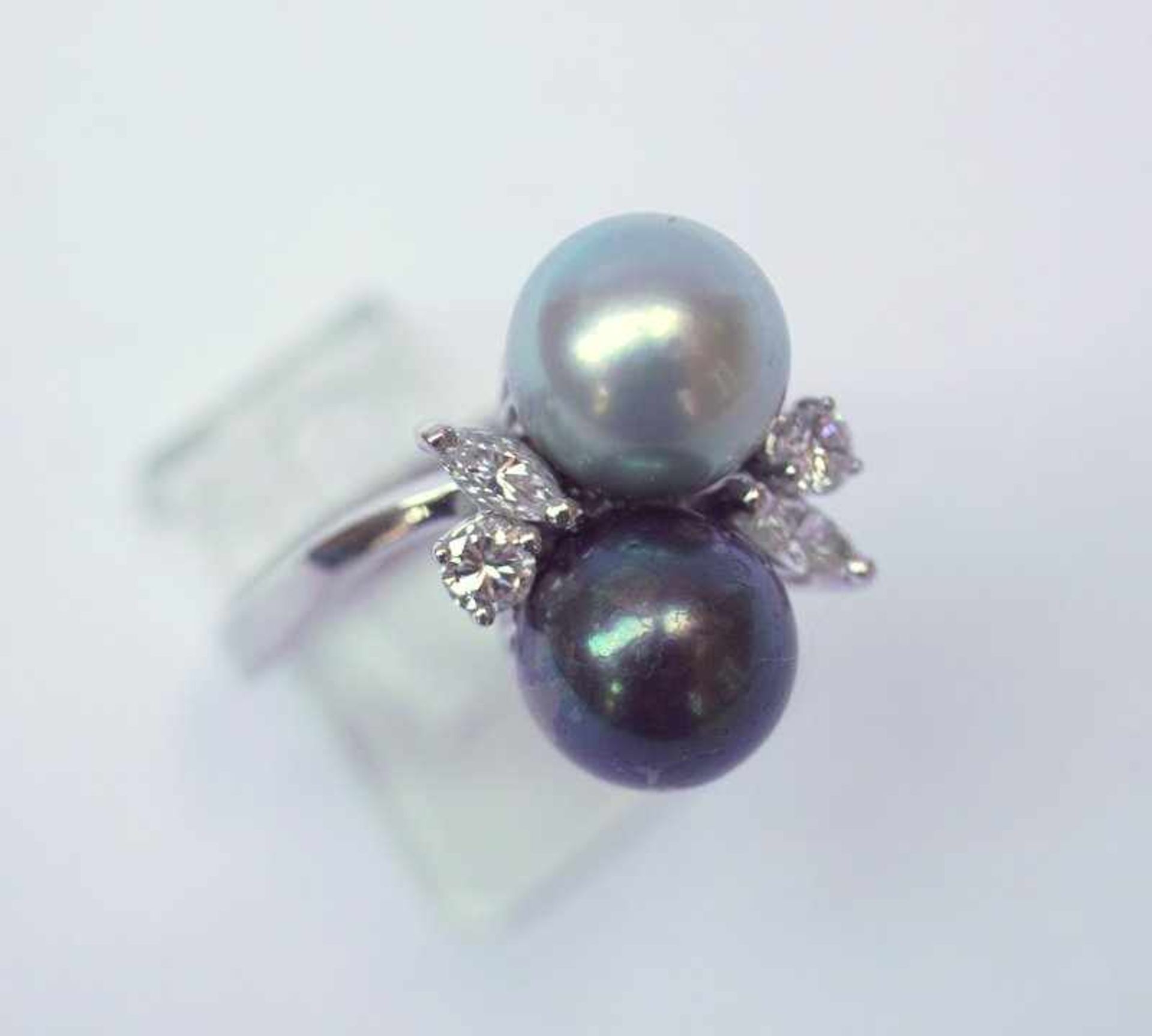 Perlen-Diamant-Ring, 750 WG, Juwelieranfertigung Rüschenberg - Bild 2 aus 3