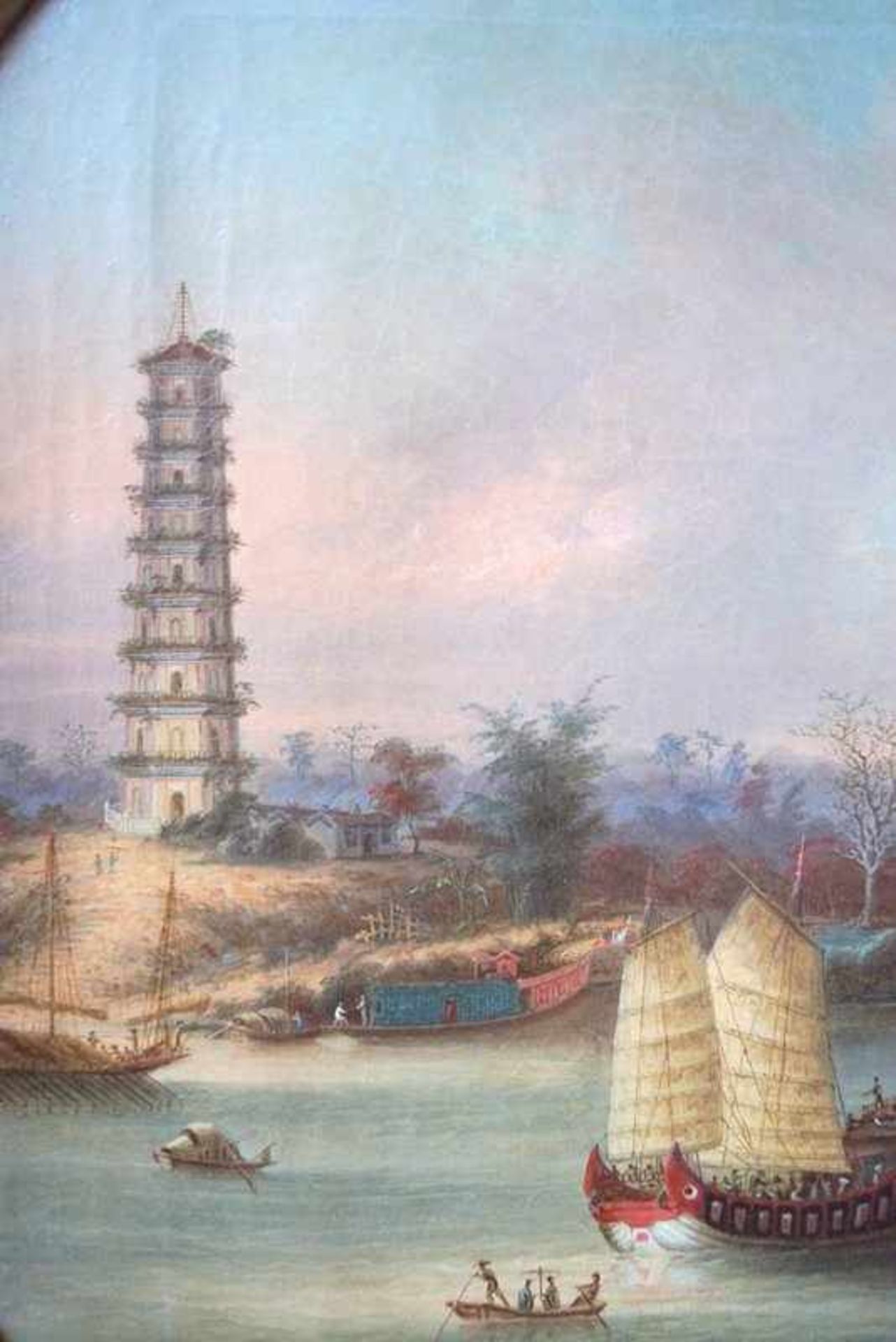 Namcheong (Hongkong active 1840-1870): Paar Chinesische Hafenansichten Whampoa und Perlflussdelta - Image 4 of 13
