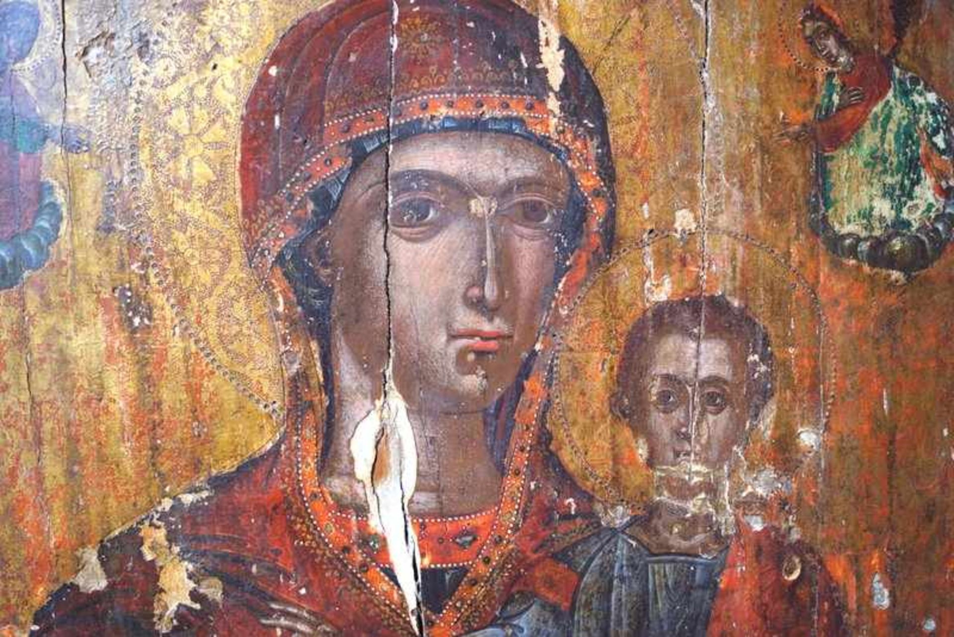 Veneto-Kretischer Meister: Große Muttergottes mit Christus 16./17. Jhd. Bez. " Mdvillis" - Bild 3 aus 5