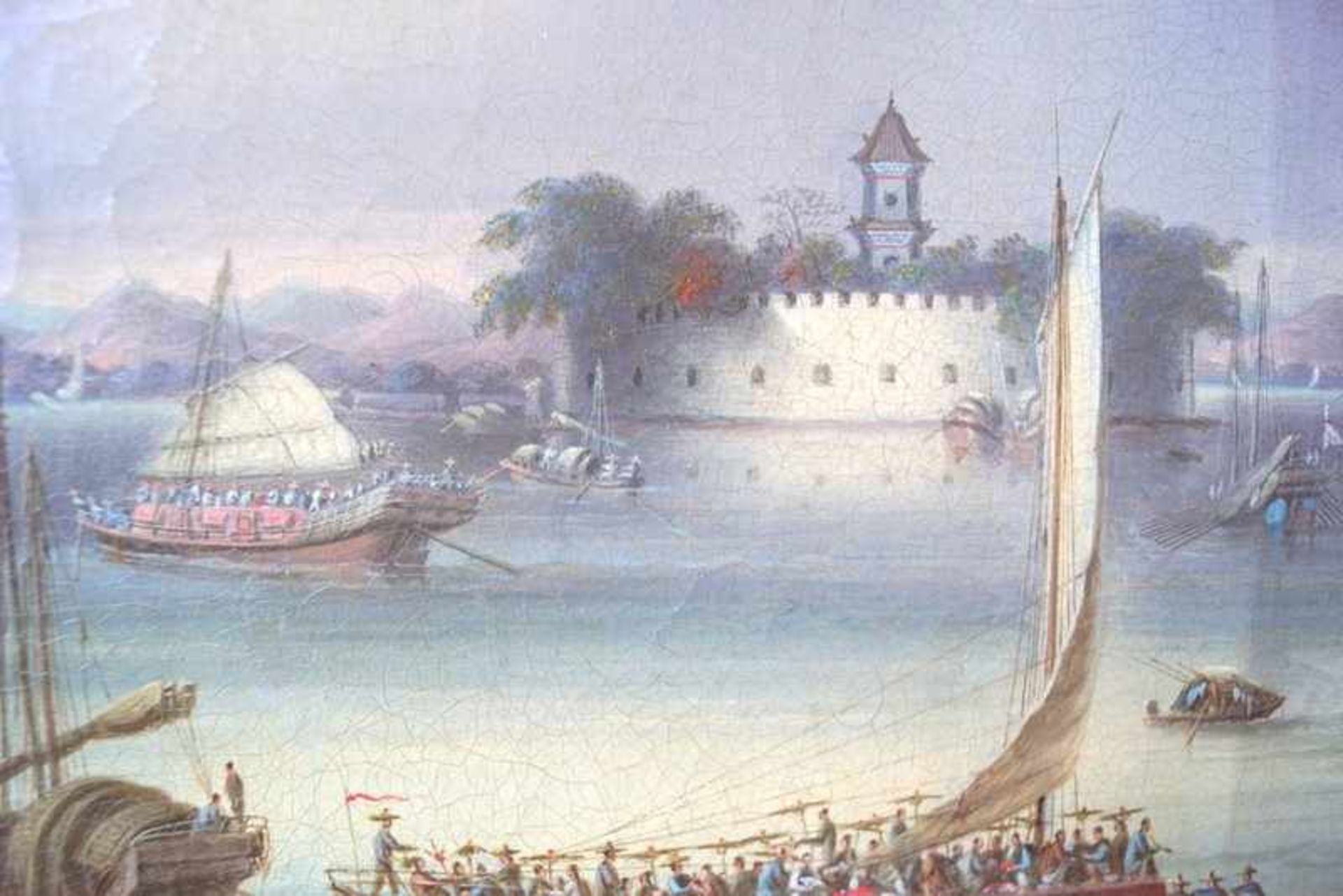 Namcheong (Hongkong active 1840-1870): Paar Chinesische Hafenansichten Whampoa und Perlflussdelta - Image 8 of 13