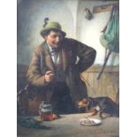 Pacher, Ferdinand (1852 Bad Reichenhall - 1911 ebenda): Jäger dressiert seinen Jagdhund, dat. 1882