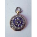 Kleine Damen-Taschenuhr, 585 RG mit Diamantspalt- und Saphirbesatz