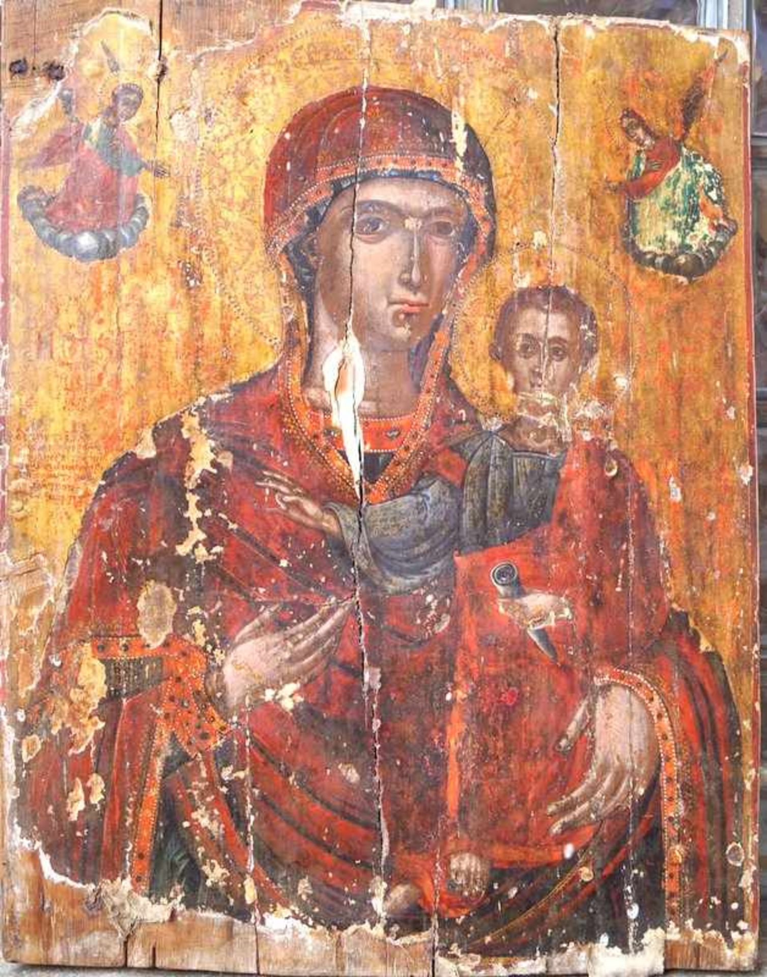 Veneto-Kretischer Meister: Große Muttergottes mit Christus 16./17. Jhd. Bez. " Mdvillis"