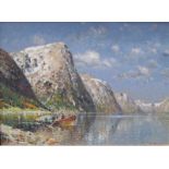 Hansen, Niels (1834-1922): Impressionistische Ansicht einer Fjordlandschaft mit Fischerboot