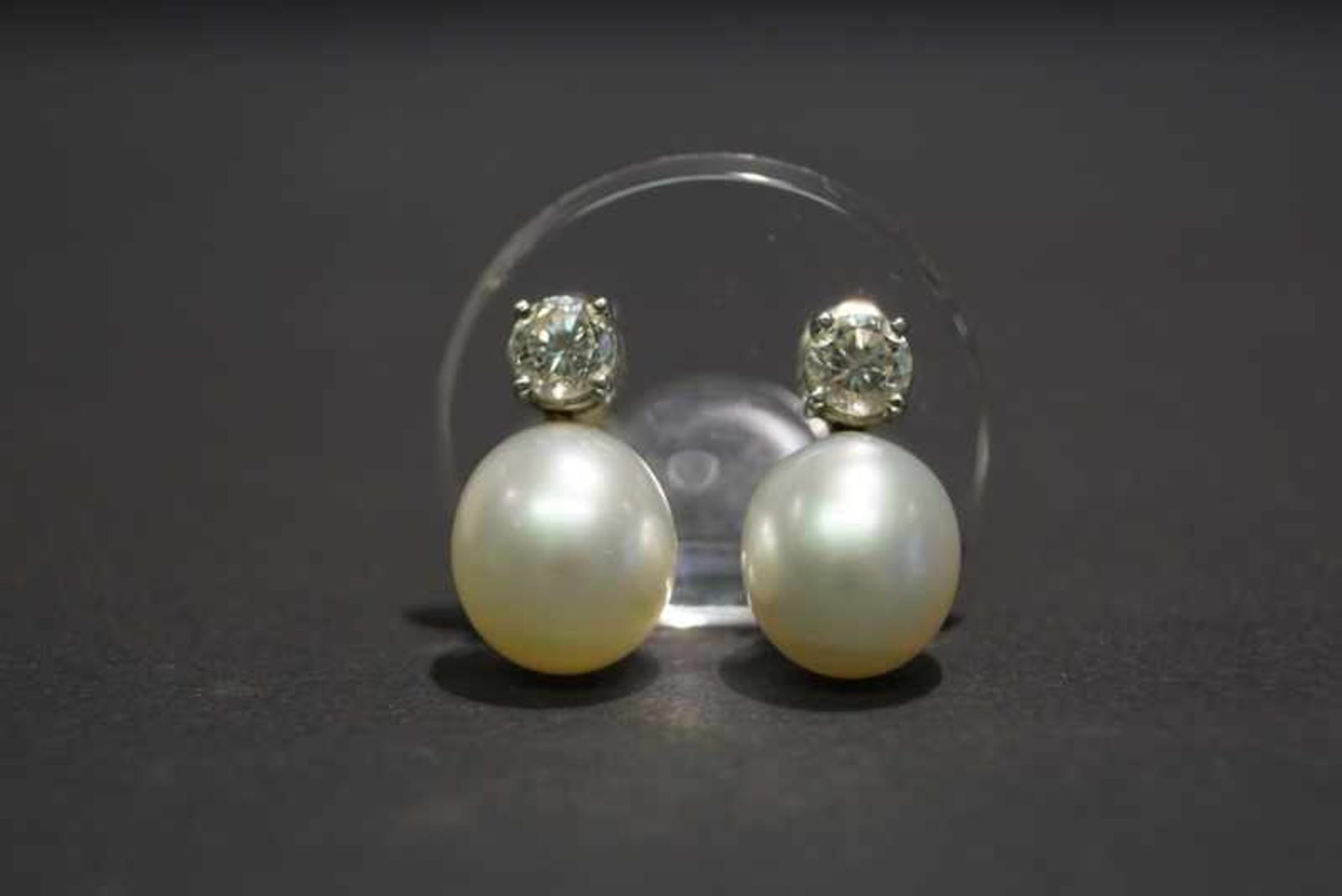Schöne Perlenohrstecker mit jeweils ca. 0,5ct Brillant, 750WG - Bild 2 aus 2