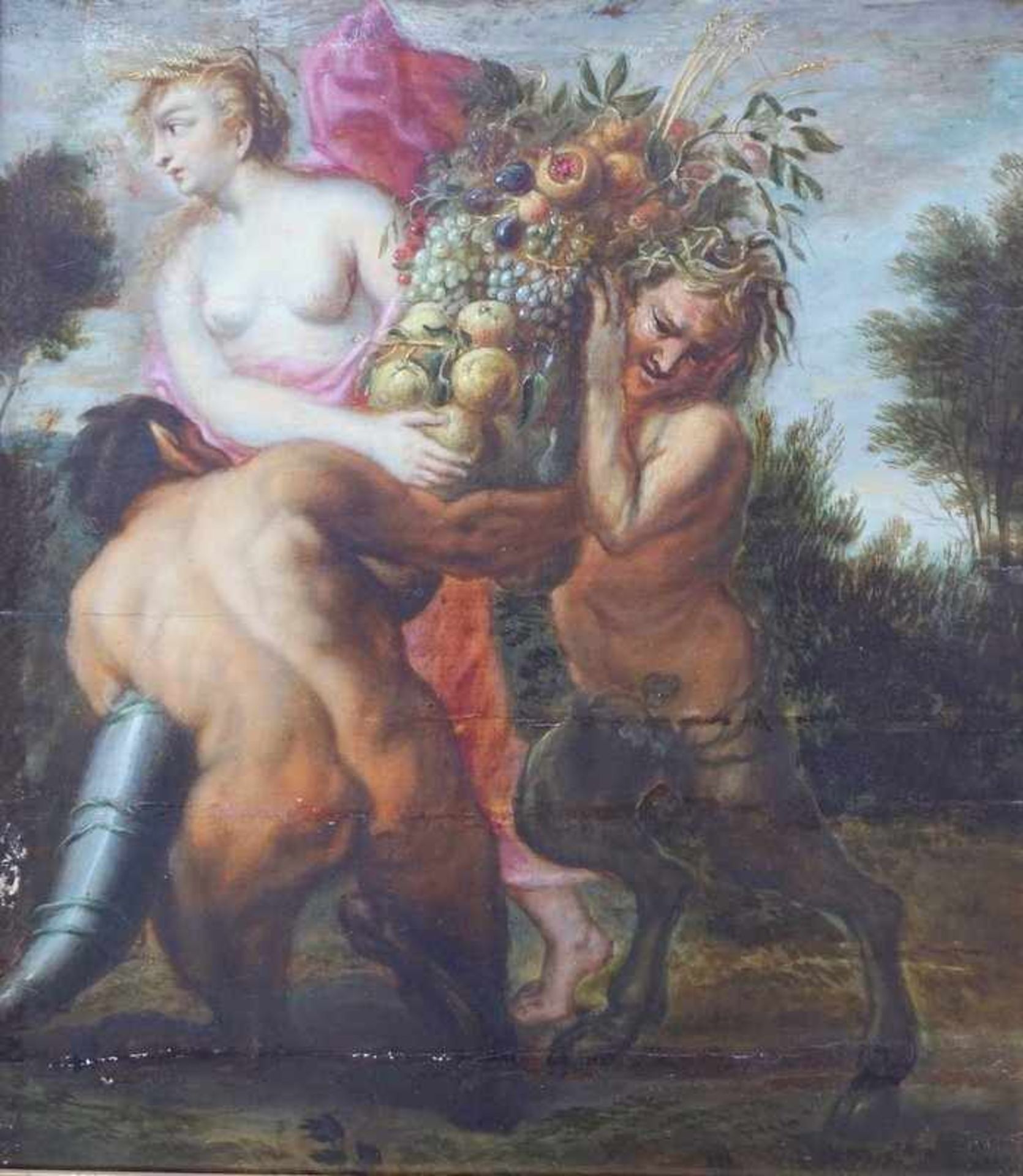 Peter Paul Rubens -Schule: Zwei Satyrn mit Nymphe Ceres-Demeter