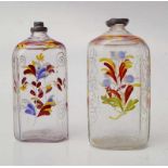 Zwei süddeutsche Schnapsflaschen mit Emailmalerei, 18.Jhd.