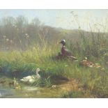 Lange, Fritz (1851 Düsseldorf - 1922 ebenda): Enten an sommerlichem Weiher