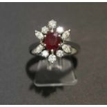 Rubin-Diamant-Brillant-Ring, 750WG, zus. ca. 0,5ct