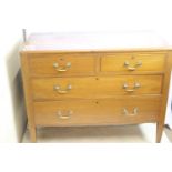 Vintage solid wood chest of drawers, four drawers, brass handles and keyholes, castored feet. Inlaid