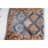 Persian carpet runner, 3m x 105cm, blues and oranges, good condtion, hand serial marked on reverse