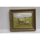 'Sheep and Lamb' by Don Brown, oil on board, framed