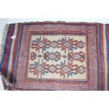 Fringed kilim rug, red/blue/white, measures 125 x 80 cm, good condition