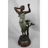 Bronze figurine of lady on pedestal base (very minor damage to one finger