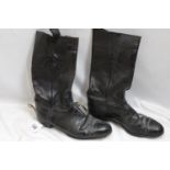 Vintage black leather riding boots with leather soles and spur attachments, leather lined. These are