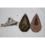 Three antique silk and velvet mens' pockets