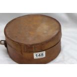 Vintage round lidded leather collar case inscribed with the initials RCG and its contents: nine