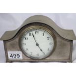 Elegant 20thC silver mantel clock, Swiss mechanism
