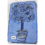 Ceramic blue wall plaque with orange tree design, 40 x 28 cm