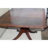 19thC mahogany breakfast table, nicely grained surface; on quatrefoil pedestal base, clawed and