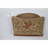 Arts and Crafts brass repousse wall pocket/paper/letter rack with dragon design