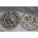 Two collector's plates: Wedgwood 200 Years of Ballooning; Johnson Bros Historic America series '