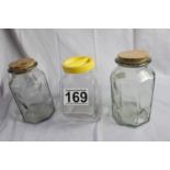 3 large glass storage jars. Ht 22cm